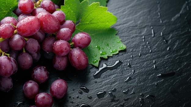 Closeup grapes on wooden table Fresh Fruit concept Copy space generative AI