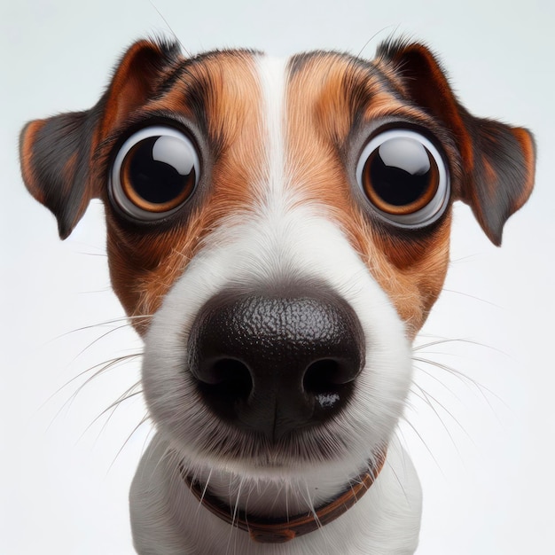 Foto closeup grappig portret van verrast jack russell hond met enorme ogen groothoek opname ai generatieve
