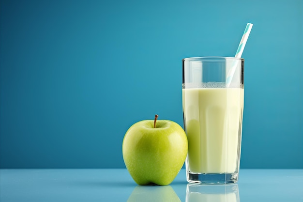 Зеленая яблочная стеклянная коктейльная трубка стоматология и концепция здорового питания