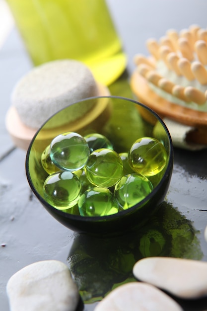 Closeup of green bath beads