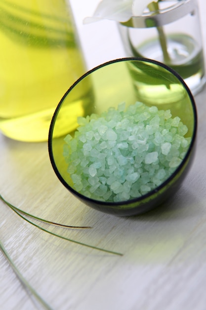 Closeup of green bath salt