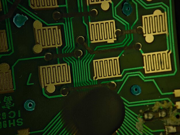 Closeup green circuit board components