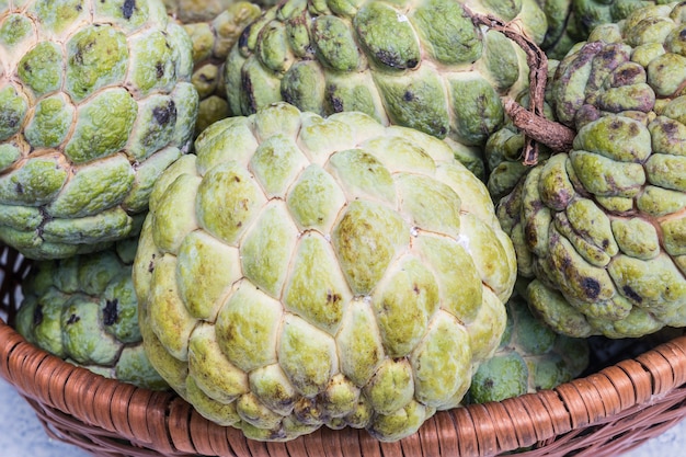 Closeup green custard apple textured background