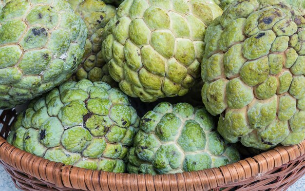 Closeup green custard apple textured background