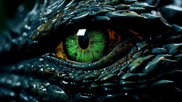 Closeup of a green dinosaur eye Mesmerizing prehistoric gaze Intriguing and unique