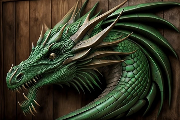 Photo closeup on a green dragon generative ai