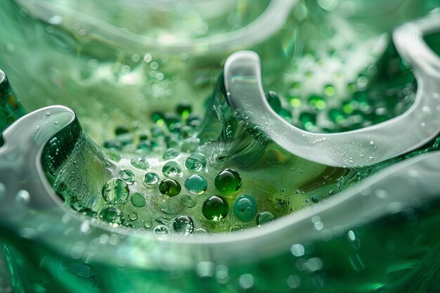 CloseUp of Green Glass Sculpture With Green Gems and Drops