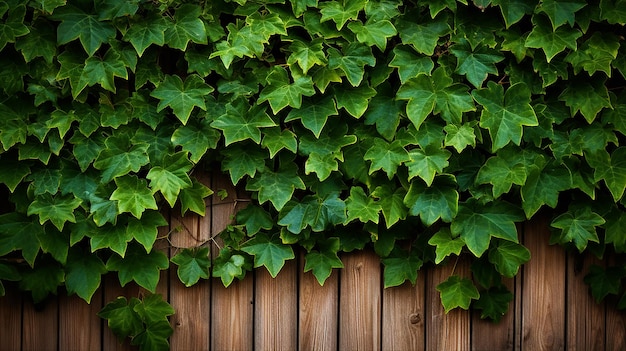 CloseUp Green Ivy on Wooden Fence Pattern Texture