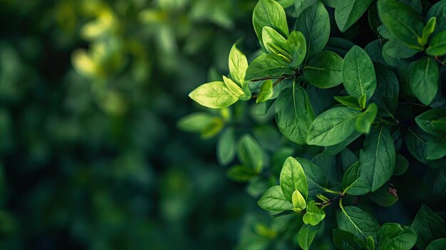 Closeup on green leaves in nature copy space AI