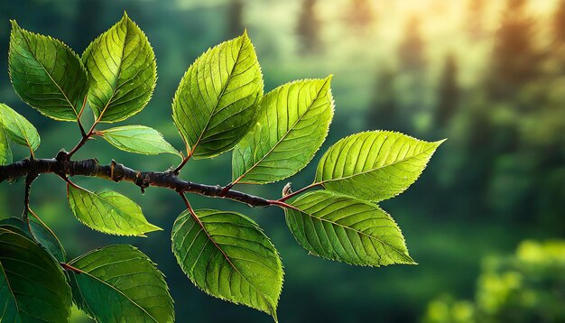 Closeup of green leaves on tree branch Beautiful nature