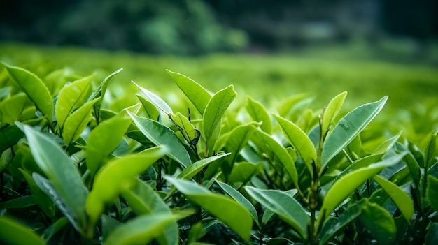 자연 생성 ai에서 흐림 녹색 backgroun와 근접 촬영 녹색 잎