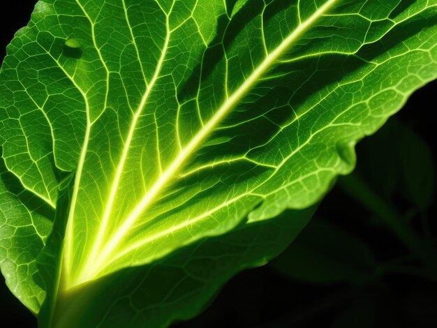 A closeup of a green lettuce leaf