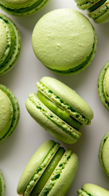 Closeup of green macarons with filling