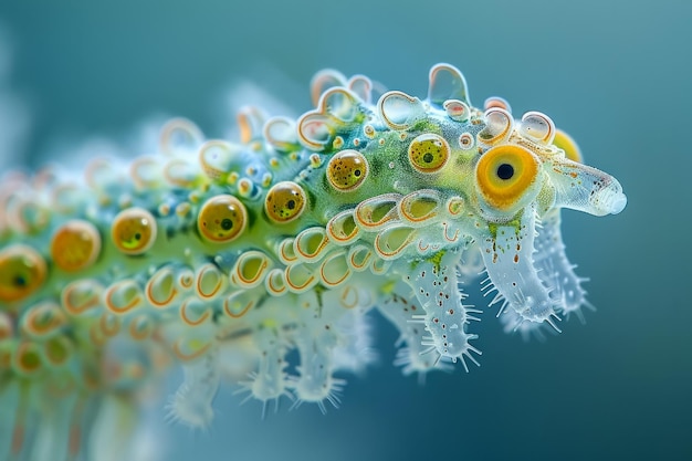 Closeup of green and yellow caterpillar