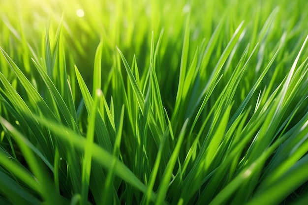 Closeup on green young grass on meadow