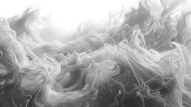 Foto close-up di fumo grigio simile a lana o pelliccia su uno sfondo bianco