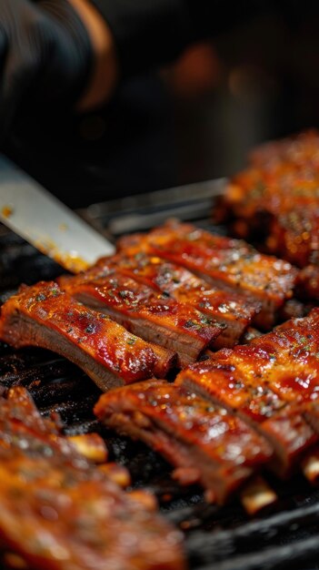 CloseUp of Grilled Meat With Knife