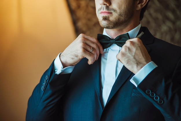 Closeup grooms wedding suit