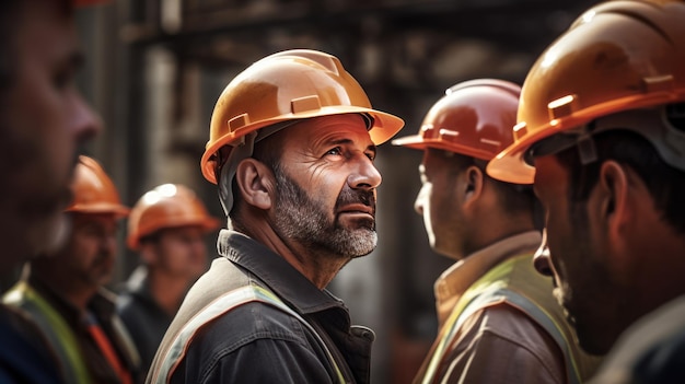 closeup group of engineer and worker