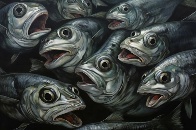 Photo closeup of a group of fishes in the water stock footage