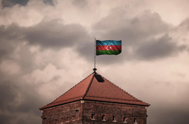 Closeup of grunge flag of Azerbaijan Flag with original proportions