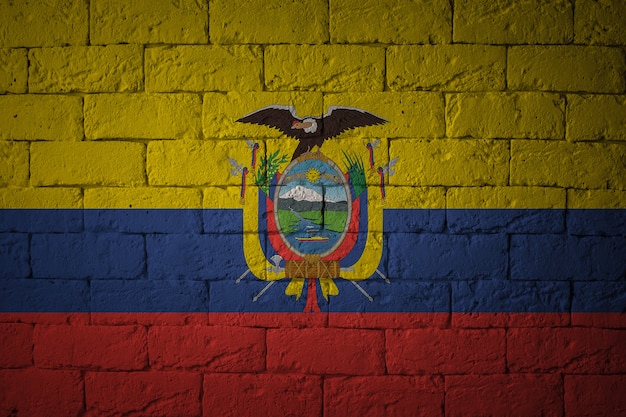 Closeup of grunge flag of Ecuador. Flag with original proportions.