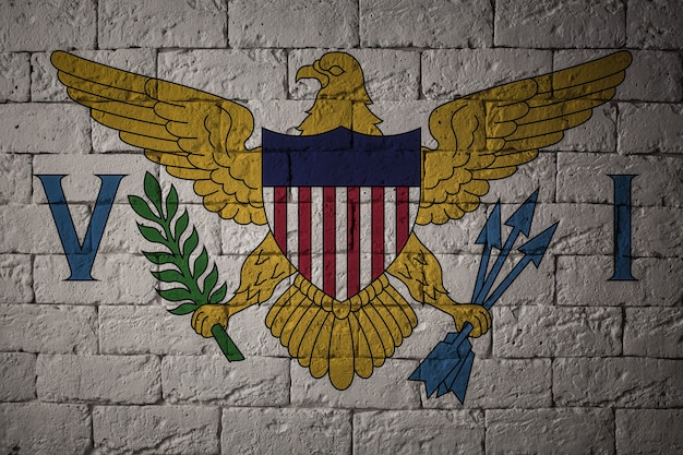 Photo closeup of grunge flag of united states virgin islands. flag with original proportions.