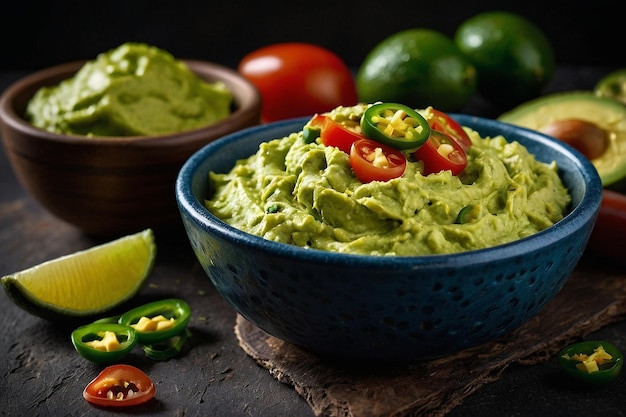 CloseUp of Guacamole Dip with Freshly Sliced