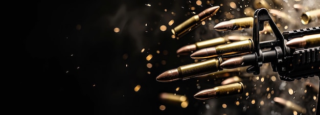 Photo closeup of gun with bullet shells ejected