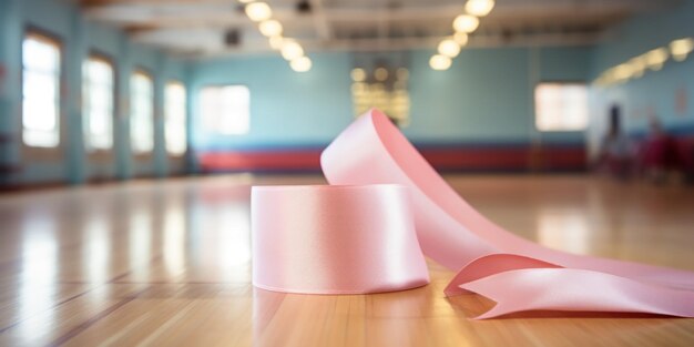 Closeup of a gymnastics ribbon gymnasium behind