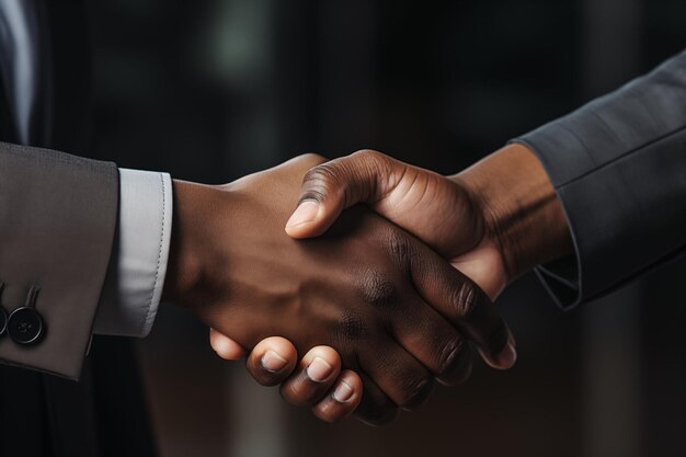 Photo closeup hand of businessmen shake hands and agree