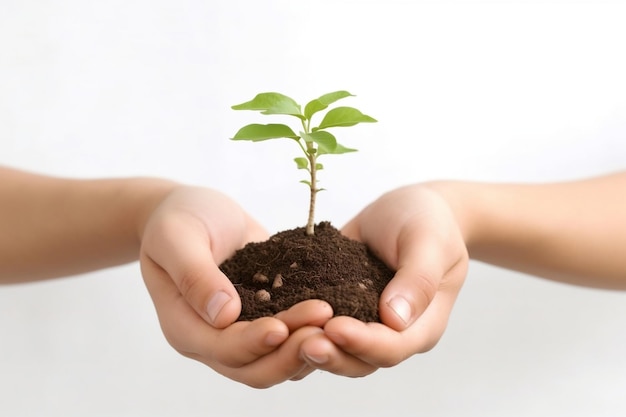 CloseUp of Hand Holding Growing Seedling on Transparent Background AI