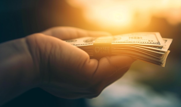 Closeup of a Hand Holding a High Stack of Money