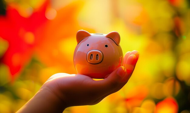 Closeup of Hand Holding Piggy Bank