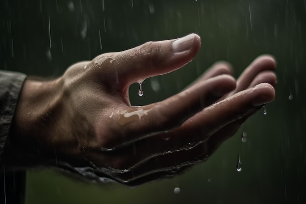 Closeup hand in park rain Generate Ai