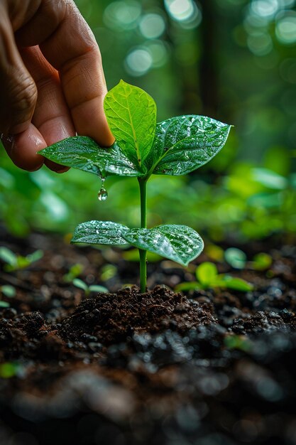 苗を植える手のクローズアップ