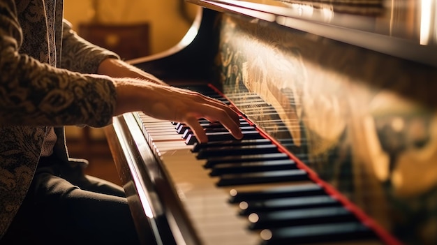 Closeup of hand playing piano