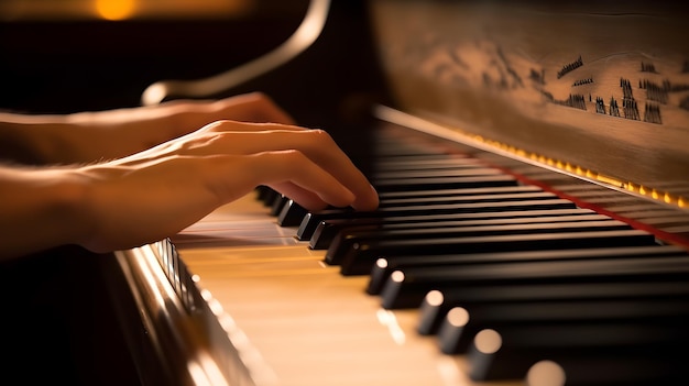 Closeup of hand playing piano