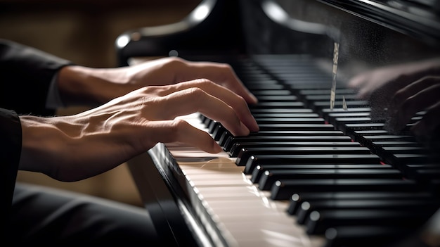 Closeup of hand playing piano