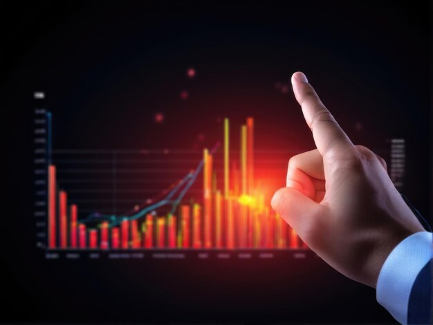 Closeup of Hand Pointing at Glowing Business Chart
