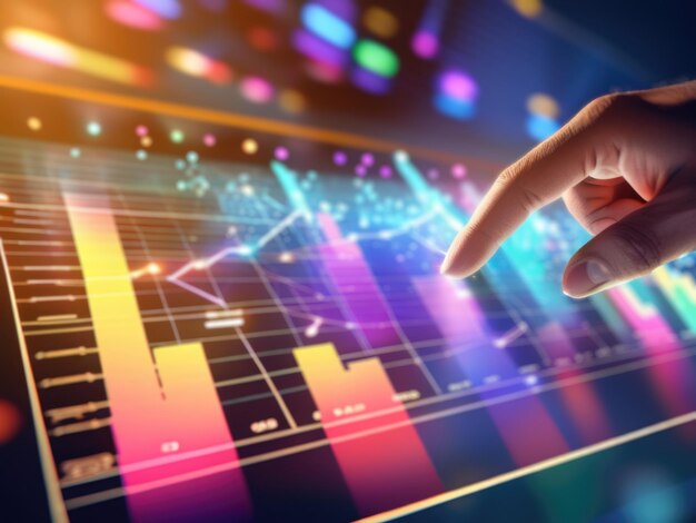 Closeup of Hand Pointing at Glowing Business Chart