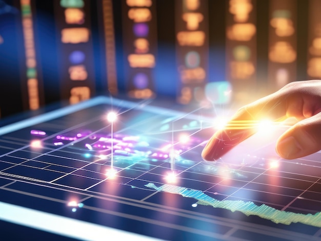 Closeup of Hand Pointing at Glowing Business Chart