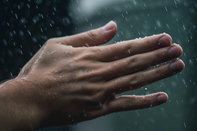 Closeup hand in rain drop Generate Ai