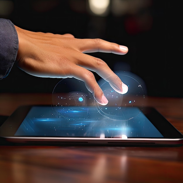 CloseUp of Hand and Tablet Screen