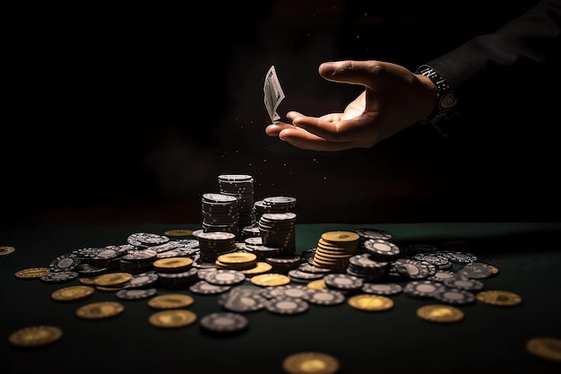 Closeup hand throws money on casino chips AI Generated