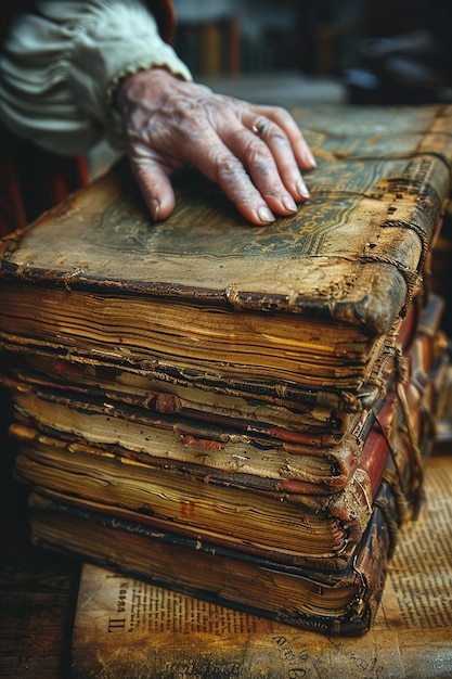 Photo closeup of a hand turning the pages of a vintage book