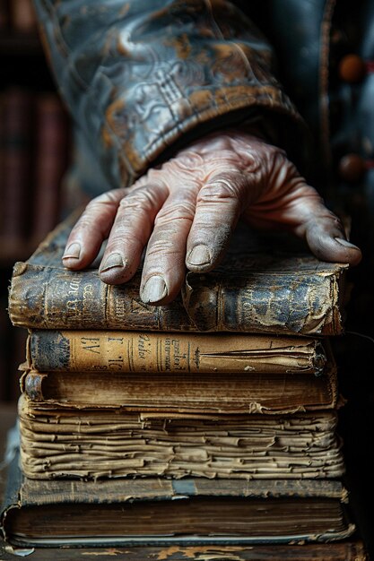 Photo closeup of a hand turning the pages of a vintage book