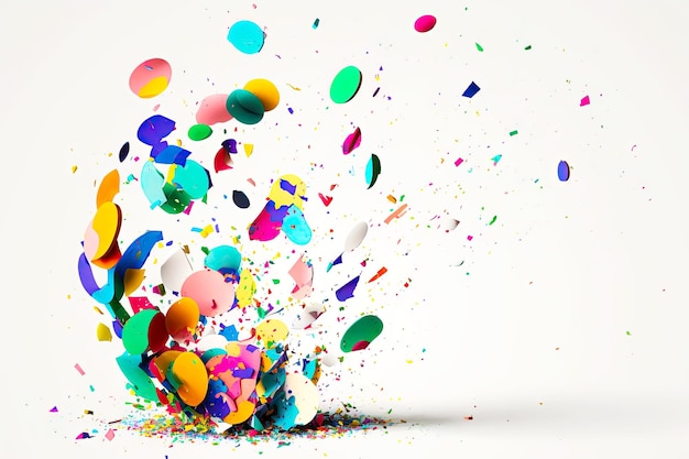 Photo a closeup of a handful of colorful confetti falling onto a blank white background