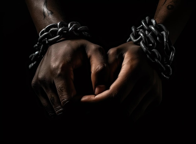 Closeup handMan prison shackle and chain in the jail violence concept