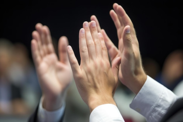 Photo closeup on hands applauding and clapping in event